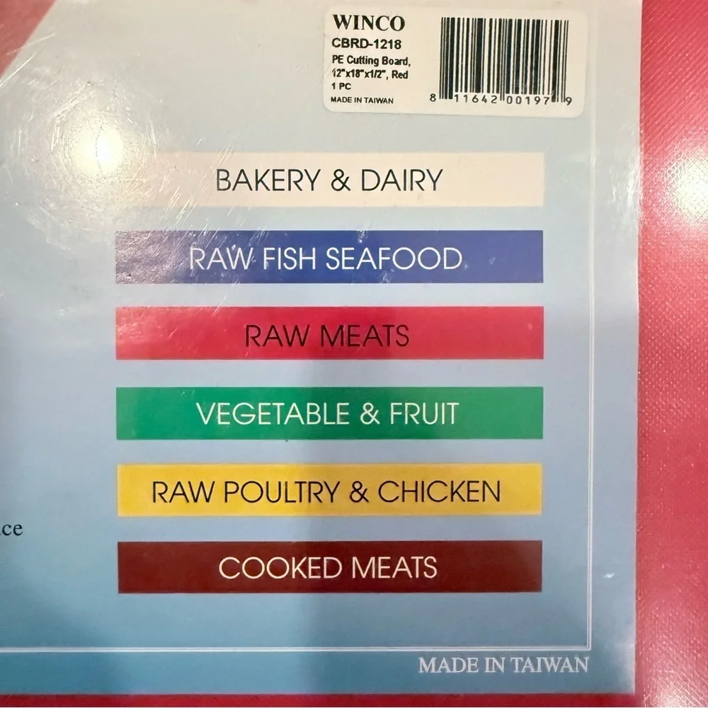 Winco CBRD-1218 Heavy Duty Red PE Cutting Board 12x18x 1/2 New